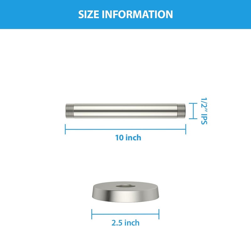 Lordear Shower Arm 6 Inch Brushed Nickel Ceiling Mount Shower Arm and Flange 6” Shower Head Extension Arm Design for Rainfall Showerhead,Round Pipe - Image 5